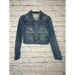 Old Navy Denim Jacket Womens S Distressed with elbow patch